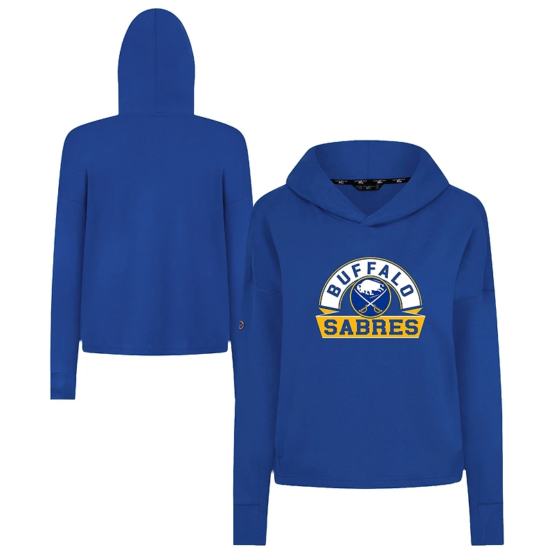 Women's Levelwear Royal Buffalo Sabres Sweet Banner Arch Tri-Blend Cropped Pullover Hoodie