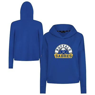 Women's Levelwear  Royal Buffalo Sabres Sweet Banner Arch Tri-Blend Cropped Pullover Hoodie