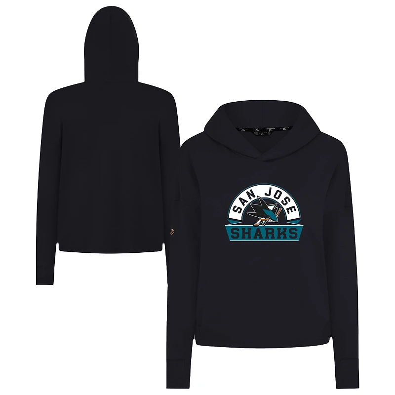 Women's Levelwear Black San Jose Sharks Sweet Banner Arch Tri-Blend Cropped Pullover Hoodie