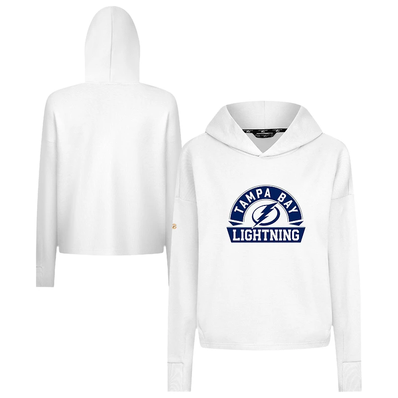 Women's Levelwear  White Tampa Bay Lightning Sweet Banner Arch Tri-Blend Cropped Pullover Hoodie