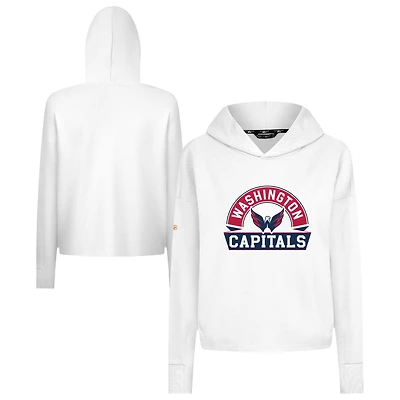 Women's Levelwear  White Washington Capitals Sweet Banner Arch Tri-Blend Cropped Pullover Hoodie