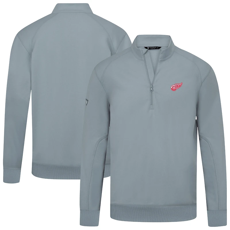 Men's Levelwear Gray Detroit Red Wings Upright Tri-Blend Quarter-Zip Pullover