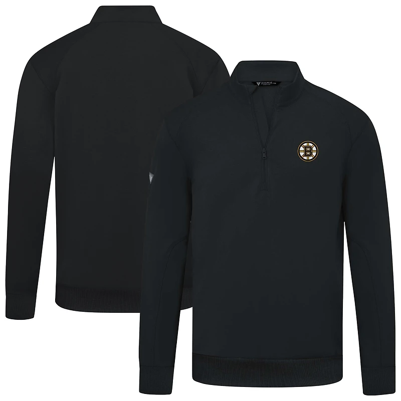 Men's Levelwear Black Boston Bruins Upright Tri-Blend Quarter-Zip Pullover