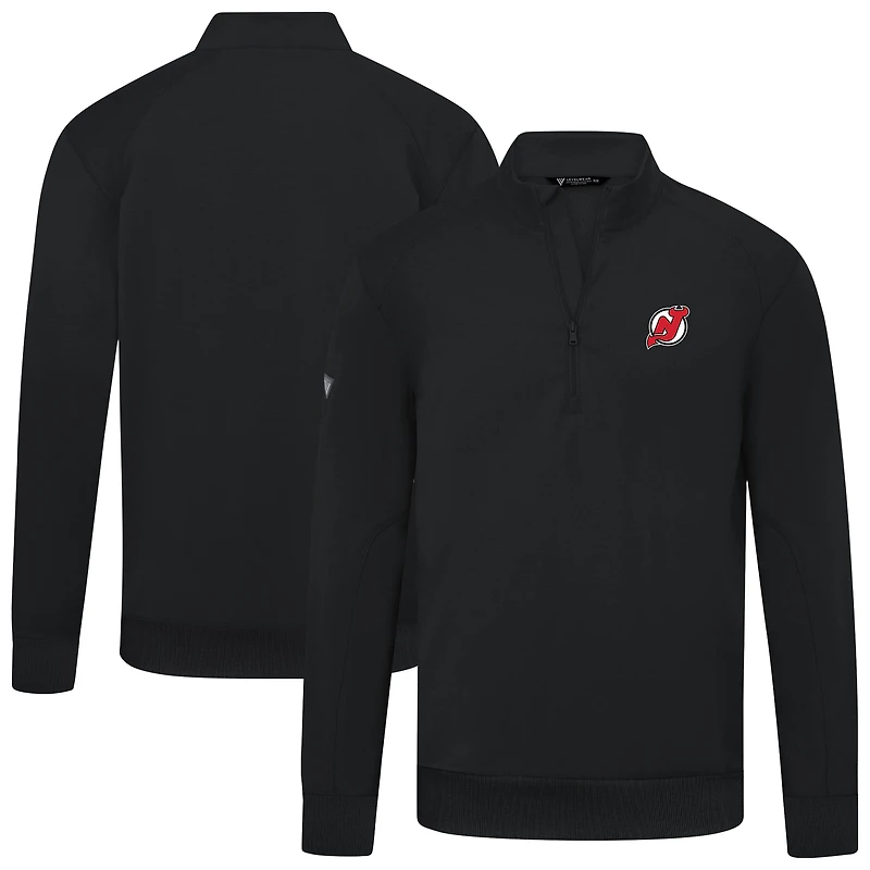 Men's Levelwear Black New Jersey Devils Upright Tri-Blend Quarter-Zip Pullover