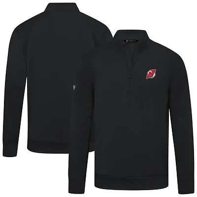 Men's Levelwear Black New Jersey Devils Upright Tri-Blend Quarter-Zip Pullover