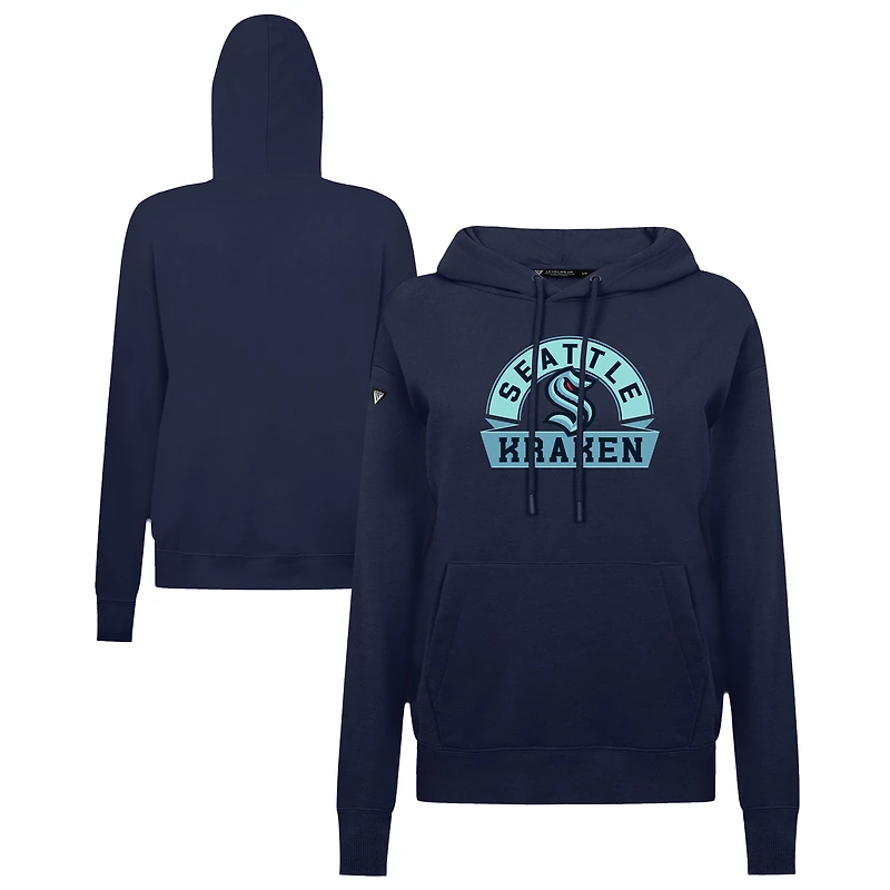 Women's Levelwear Navy Seattle Kraken Adorn Banner Arch Pullover Hoodie