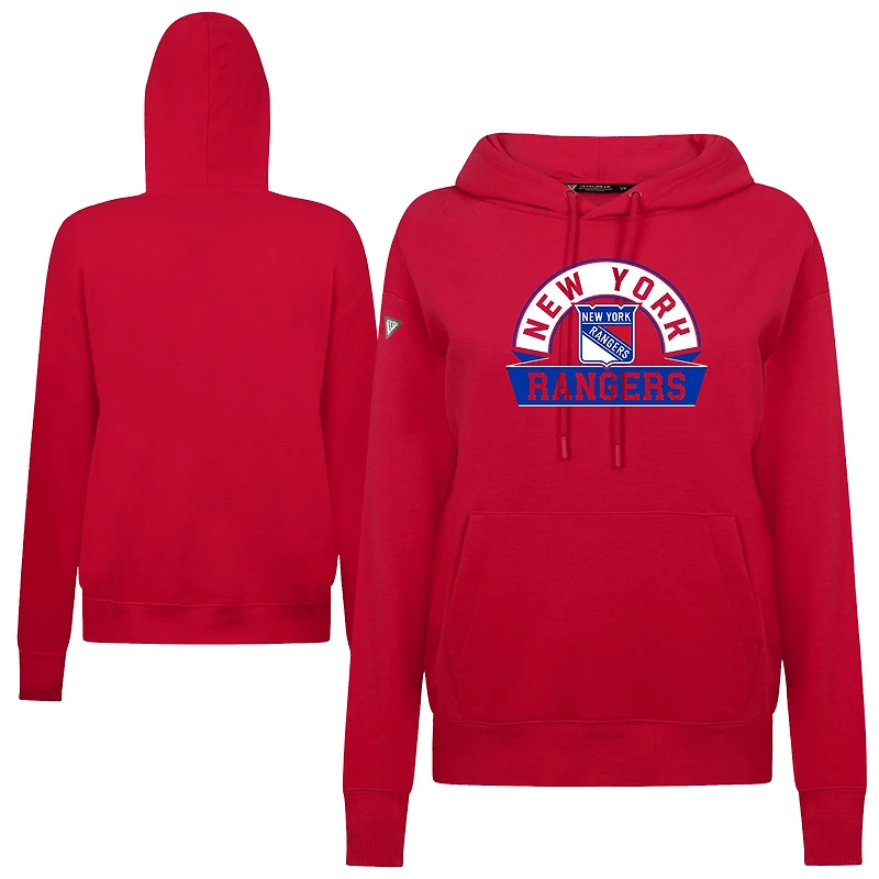 Women's Levelwear Red New York Rangers Adorn Banner Arch Pullover Hoodie