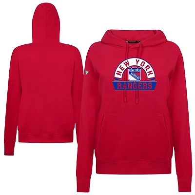 Women's Levelwear Red New York Rangers Adorn Banner Arch Pullover Hoodie
