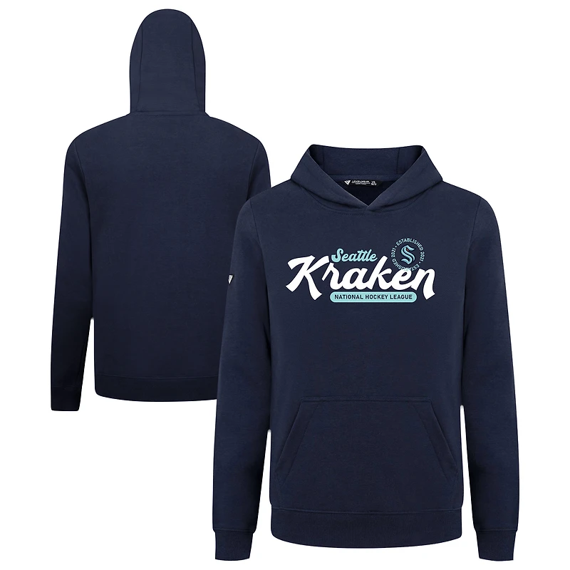 Youth Levelwear Navy Seattle Kraken Podium Monument Pullover Hoodie