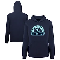 Youth Levelwear Navy Seattle Kraken Podium Banner Arch Pullover Hoodie