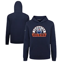 Youth Levelwear Navy Edmonton Oilers Podium Banner Arch Pullover Hoodie