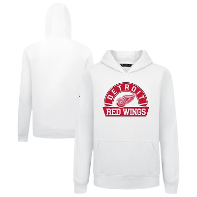 Youth Levelwear White Detroit Red Wings Podium Banner Arch Pullover Hoodie