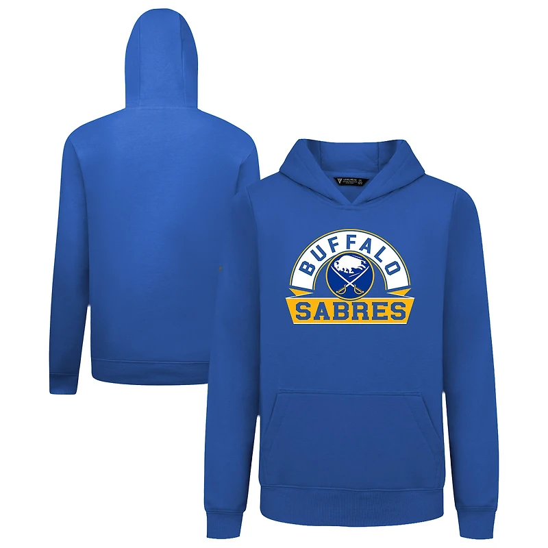 Youth Levelwear Royal Buffalo Sabres Podium Banner Arch Pullover Hoodie