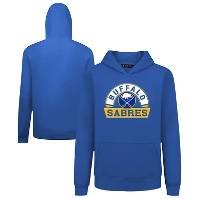Youth Levelwear Royal Buffalo Sabres Podium Banner Arch Pullover Hoodie