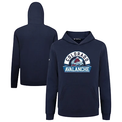 Youth Levelwear Navy Colorado Avalanche Podium Banner Arch Pullover Hoodie
