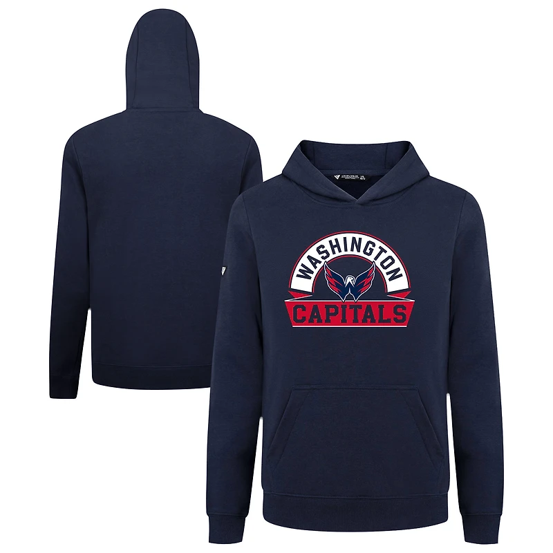 Youth Levelwear Navy Washington Capitals Podium Banner Arch Pullover Hoodie
