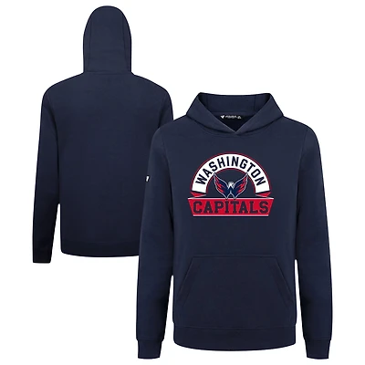 Youth Levelwear Navy Washington Capitals Podium Banner Arch Pullover Hoodie