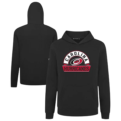 Youth Levelwear Black Carolina Hurricanes Podium Banner Arch Pullover Hoodie