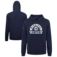 Youth Levelwear Navy Winnipeg Jets Podium Banner Arch Pullover Hoodie
