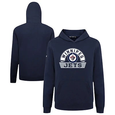 Youth Levelwear Navy Winnipeg Jets Podium Banner Arch Pullover Hoodie