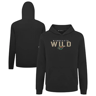 Youth Levelwear Black Minnesota Wild Podium Carve Pullover Hoodie