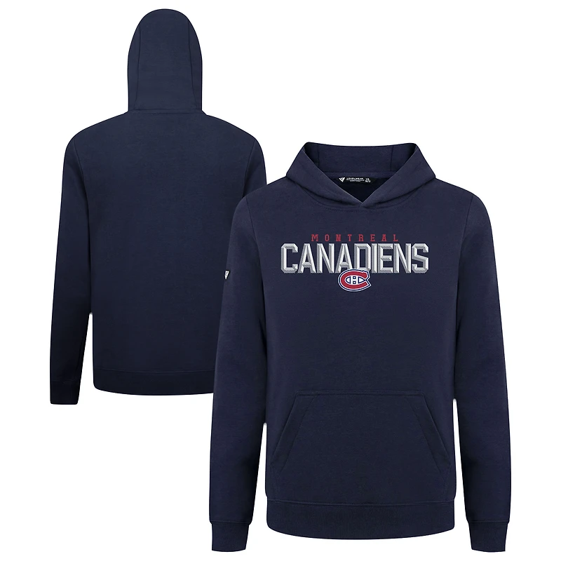 Youth Levelwear Navy Montreal Canadiens Podium Carve Pullover Hoodie