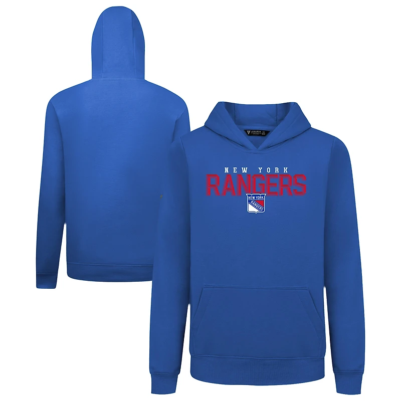Youth Levelwear Royal New York Rangers Podium Carve Pullover Hoodie