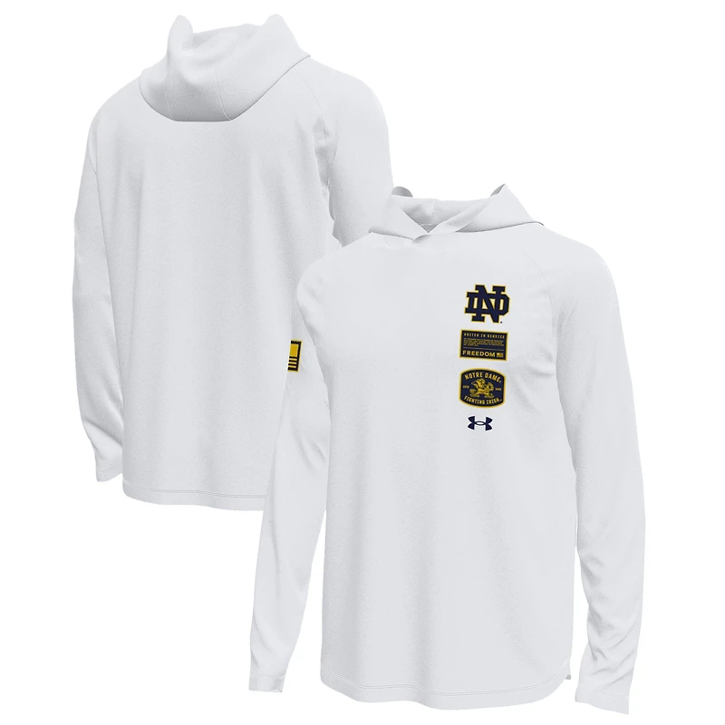 Men's Under Armour White Notre Dame Fighting Irish Freedom Collection Tech Stretch Raglan Hoodie