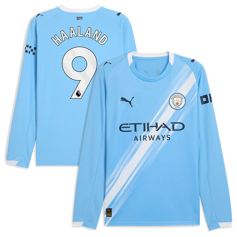 Men's Puma Erling Haaland Sky Blue Manchester City 2025/26 Home Replica Long Sleeve Player Jersey