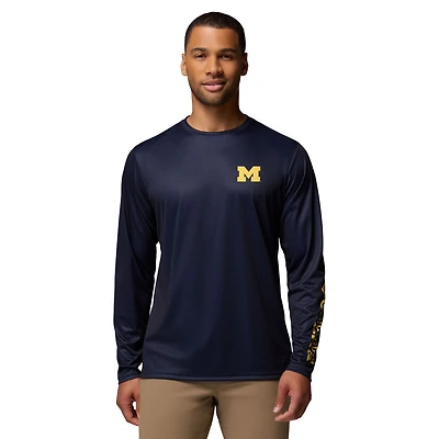 Men's Columbia  Navy Michigan Wolverines PHG Terminal Shot 3-Hit Long Sleeve T-Shirt