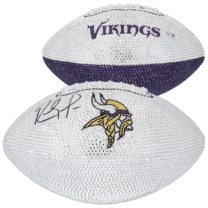 Randy Moss Minnesota Vikings Autographed Swarovski Crystal White Panel Football - Art by Rock On Sports