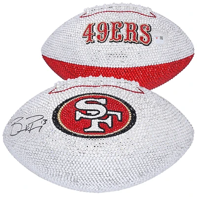 Brock Purdy San Francisco 49ers Autographed Swarovski Crystal White Panel Football - Art by Rock On Sports