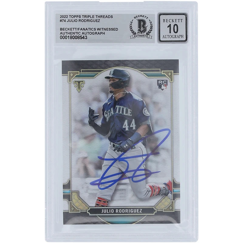 Julio Rodriguez Seattle Mariners Autographed 2022 Topps Triple Threads #74 Beckett Fanatics Witnessed Authenticated 10 Rookie Card