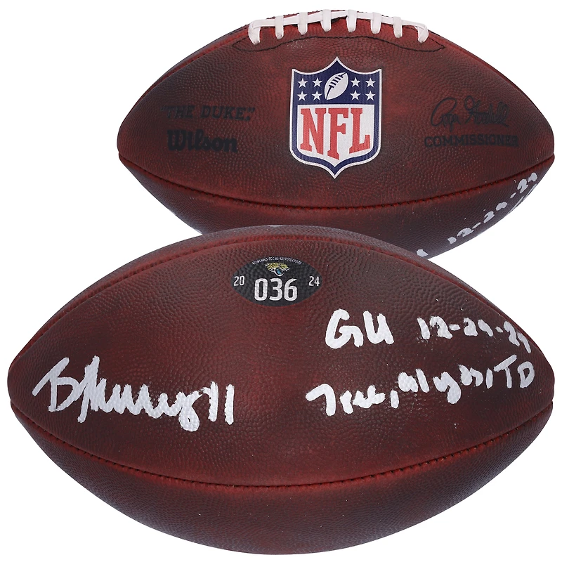 Brian Thomas Jr. Jacksonville Jaguars Autographed Game-Used Football vs. Tennessee Titans on December 29, 2024 with Multiple Inscriptions - #36