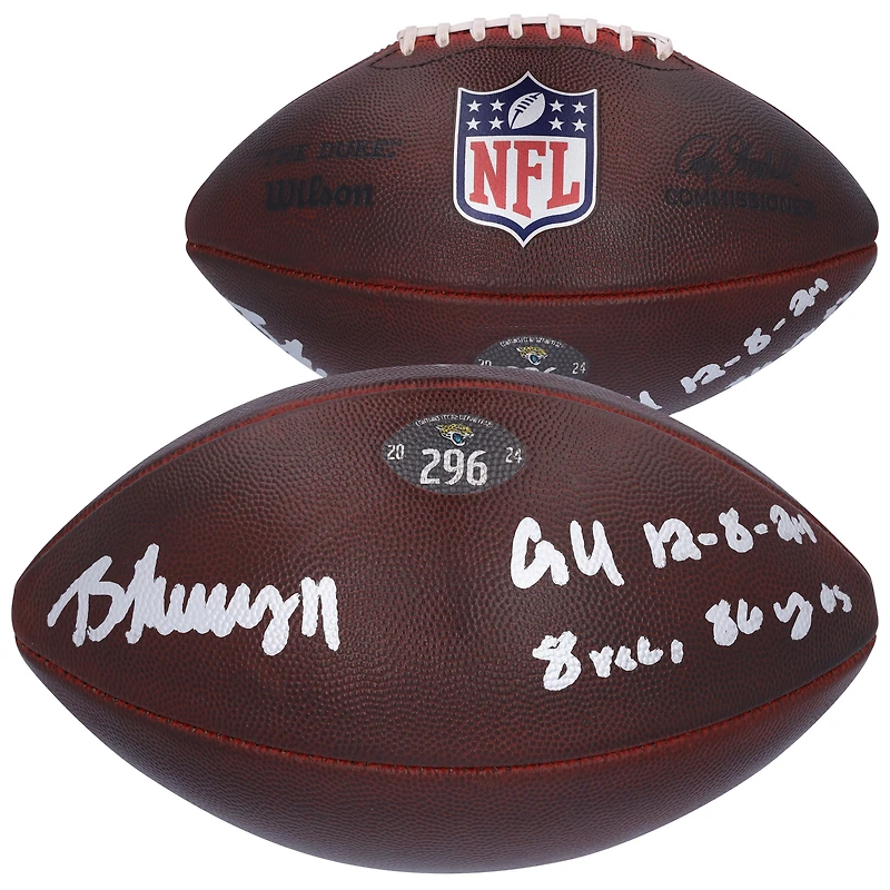 Brian Thomas Jr. Jacksonville Jaguars Autographed Game-Used Football vs. Tennessee Titans on December 8, 2024 with Multiple Inscriptions - #296