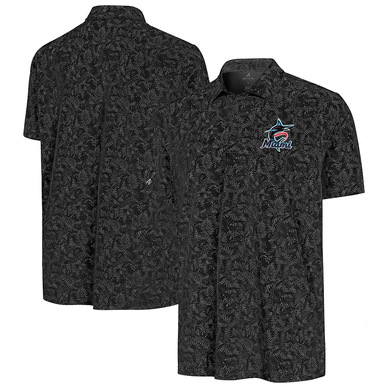 Men's Antigua Black Miami Marlins Lush Polo