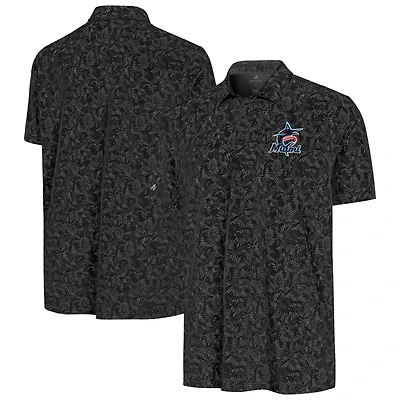 Men's Antigua Black Miami Marlins Lush Polo