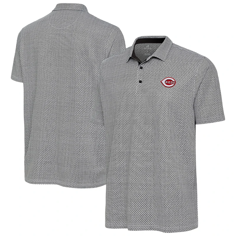Men's Antigua Black/White Cincinnati Reds Intersect Polo