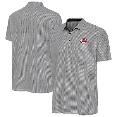 Men's Antigua Black/White Cincinnati Reds Intersect Polo