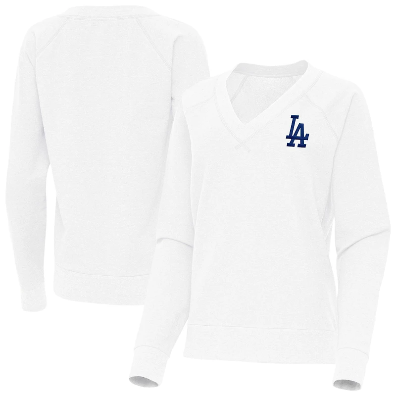 Women's Antigua White Los Angeles Dodgers Varsity Tri-Blend V-Neck Long Sleeve T-Shirt