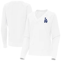 Women's Antigua White Los Angeles Dodgers Varsity Tri-Blend V-Neck Long Sleeve T-Shirt