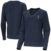 Women's Antigua Heather Navy Seattle Mariners Varsity Tri-Blend V-Neck Long Sleeve T-Shirt