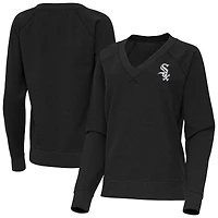 Women's Antigua Heather Black Chicago White Sox Varsity Tri-Blend V-Neck Long Sleeve T-Shirt