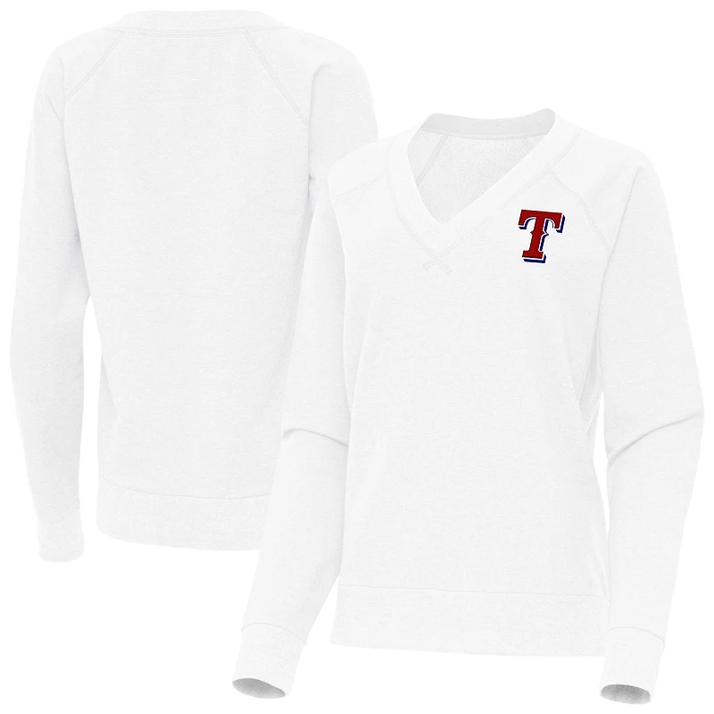 Women's Antigua White Texas Rangers Varsity Tri-Blend V-Neck Long Sleeve T-Shirt