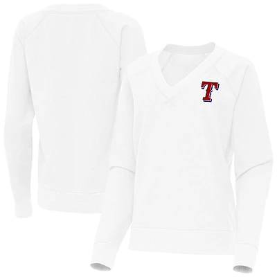Women's Antigua White Texas Rangers Varsity Tri-Blend V-Neck Long Sleeve T-Shirt