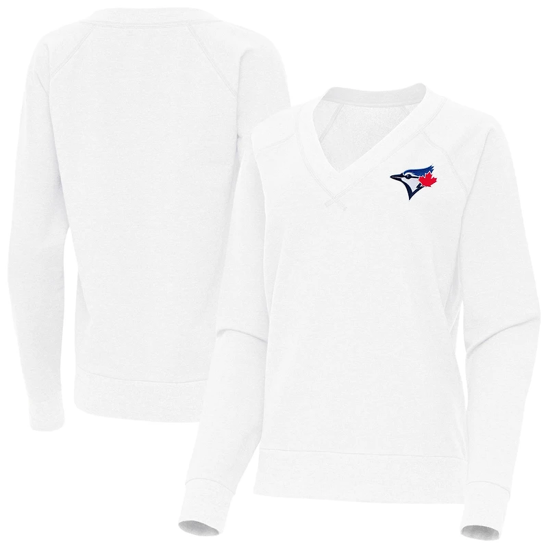 Women's Antigua White Toronto Blue Jays Varsity Tri-Blend V-Neck Long Sleeve T-Shirt