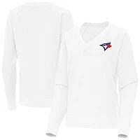 Women's Antigua White Toronto Blue Jays Varsity Tri-Blend V-Neck Long Sleeve T-Shirt