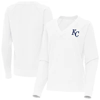 Women's Antigua White Kansas City Royals Varsity Tri-Blend V-Neck Long Sleeve T-Shirt