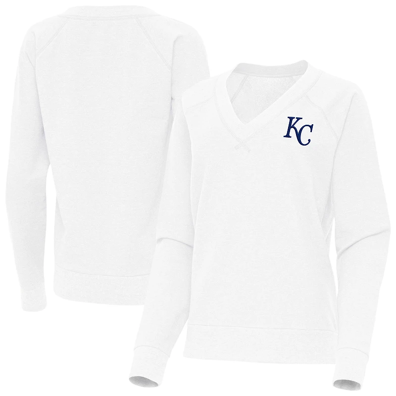 Women's Antigua White Kansas City Royals Varsity Tri-Blend V-Neck Long Sleeve T-Shirt