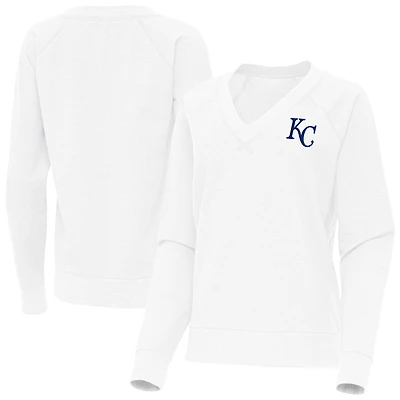 Women's Antigua White Kansas City Royals Varsity Tri-Blend V-Neck Long Sleeve T-Shirt